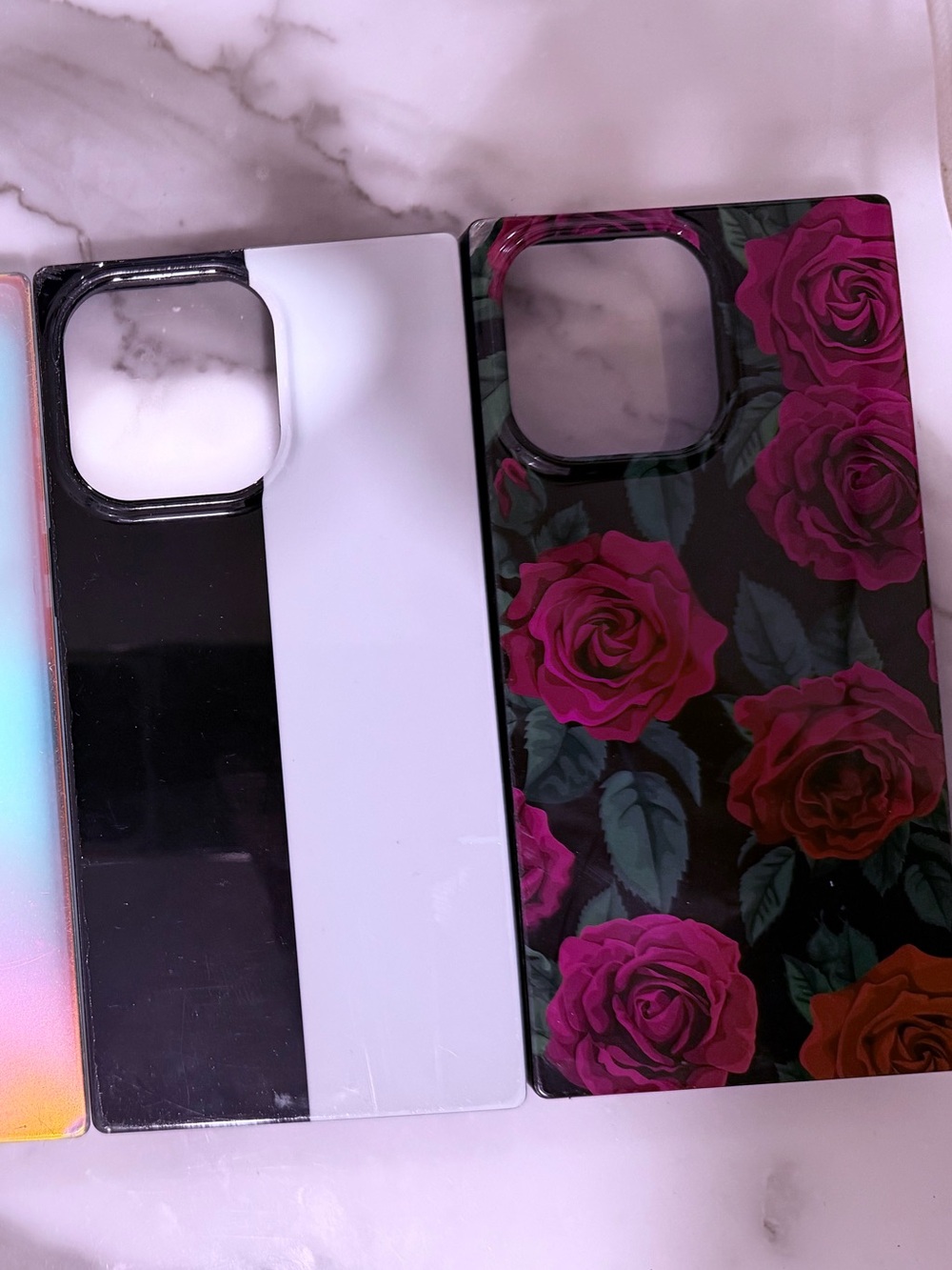 FLAUNT Square Rose Print & Black-White Block Dual Tone Phone Cases(2-Pack)